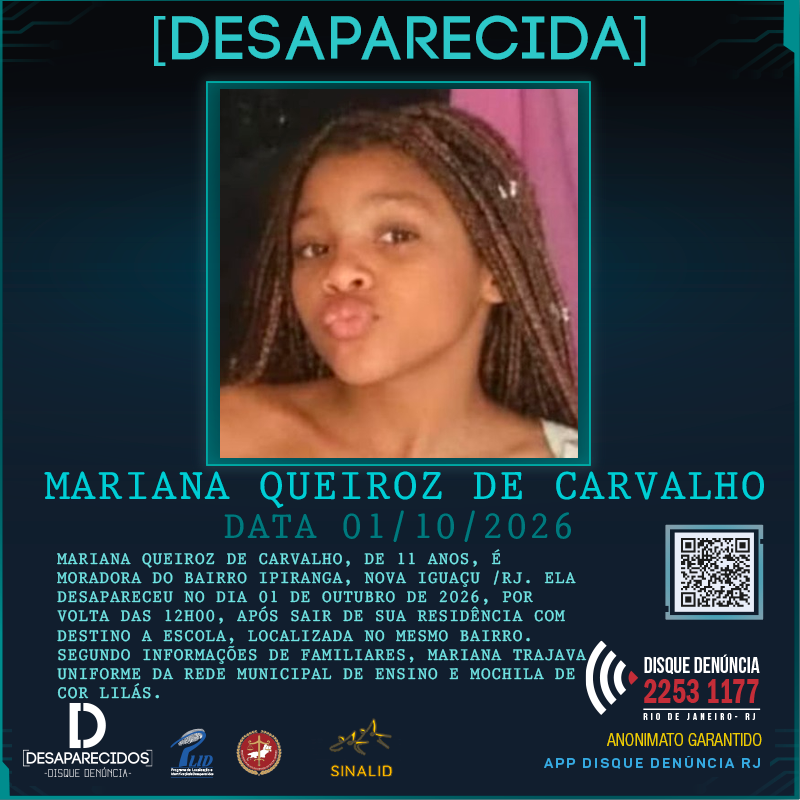 Disque Denúncia pede informações sobre o paradeiro de moradora de Nova Iguaçu